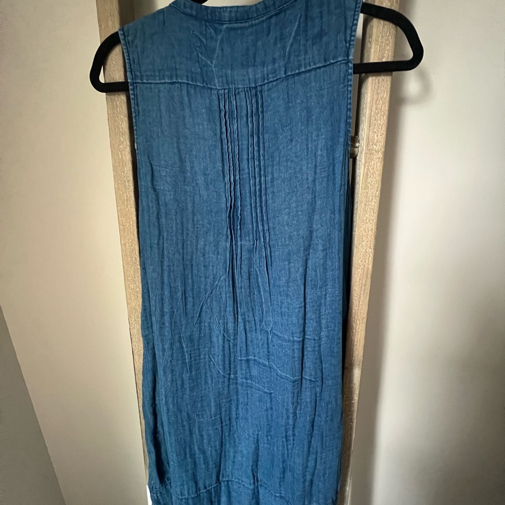 Faherty Teal Sleeveless Pintuck Midi Dress with Front Buttons - Picture 6 of 7